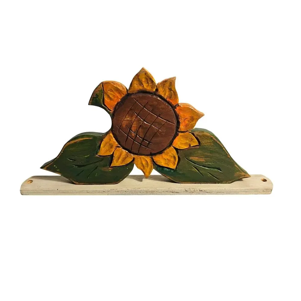 Vintage Handmade Sunflower Curtain Rod Brackets | Country Farmhouse | Pair
